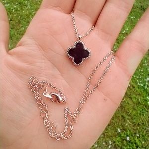 925 Double Sided Clover Necklace New W/Gift Box